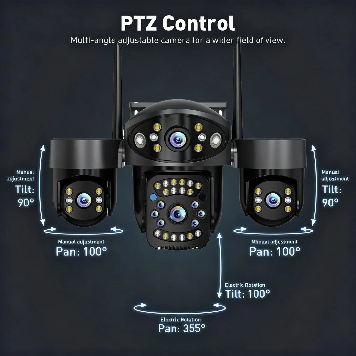 Câmera wi-fi de 4 lentes, 20mp, segurança doméstica externa, 4 telas, zoom 12x, rastreamento automático, cor, visão noturna, cctv, vigilância sem fio