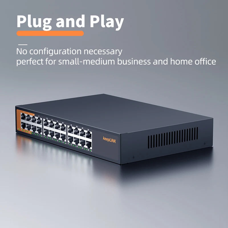 Switch Ethernet Gigabit de 24 portas KeepLiNK Plug and Play não gerenciado