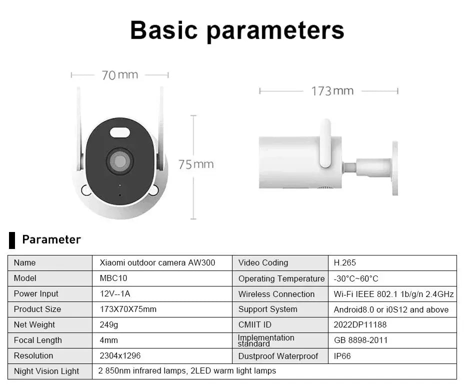 Câmera de Segurança Xiaomi Mijia AW300 2K IP66 com Visão Noturna Colorida Full Color e WiFi - App Mi Home