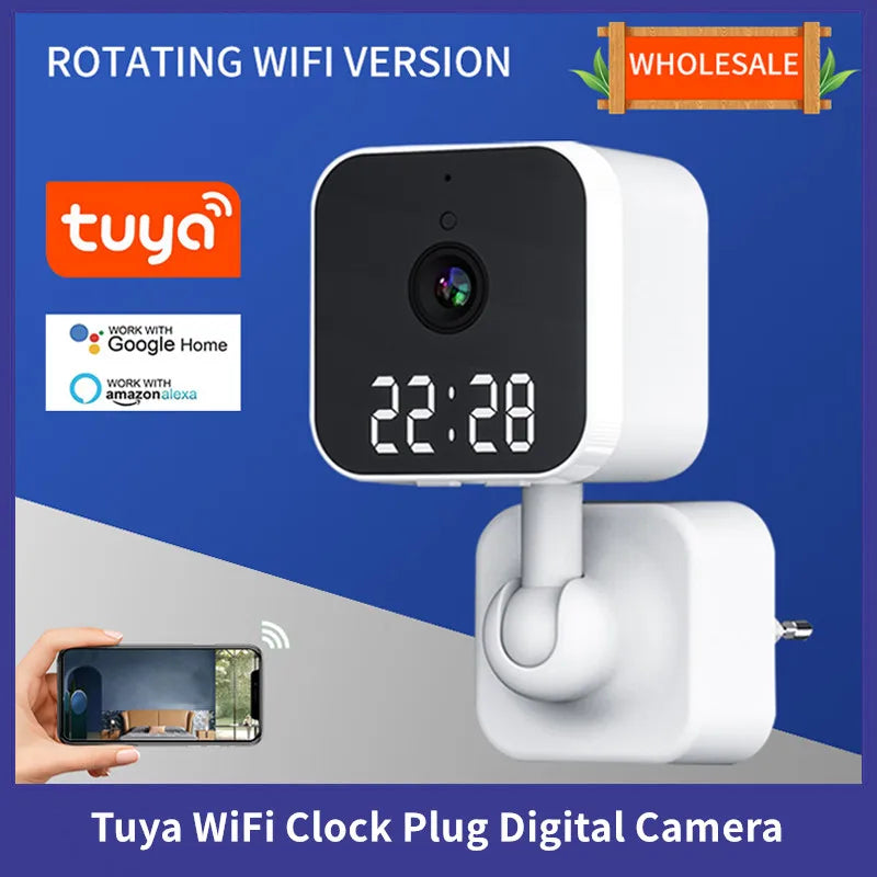 Tuya wifi câmera de vigilância casa relógio plug câmera digital graffiti inteligente hd câmera sem fio vlogging câmera ação