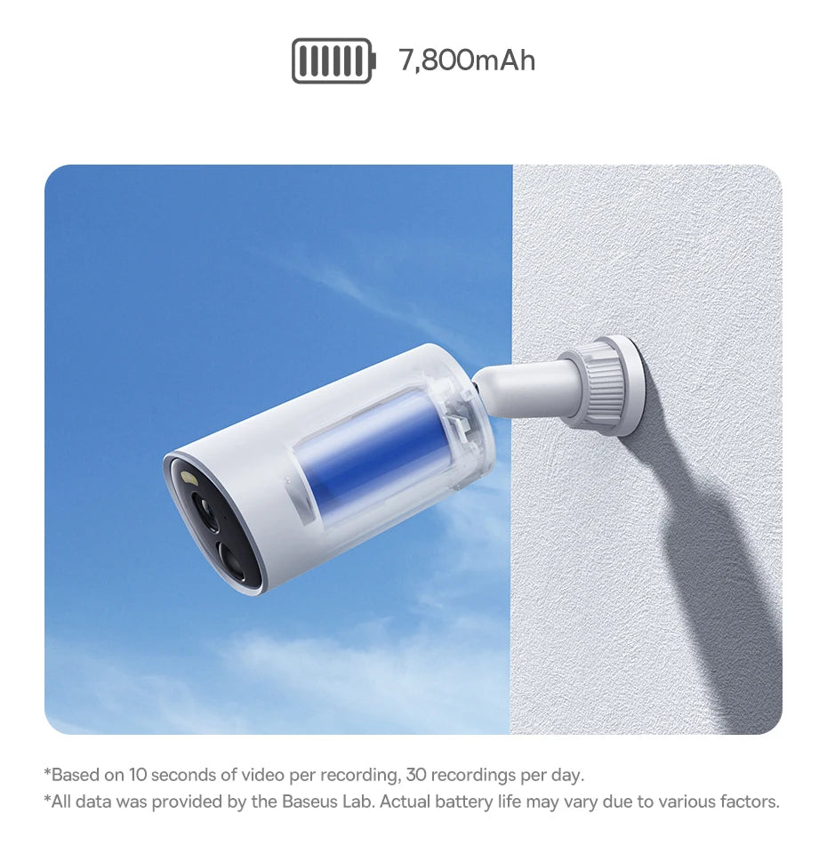 Câmera de Segurança Baseus B1 2K WiFi Sem Fio com Bateria 7800mAh, Gravação 24/7 e Armazenamento Interno 8GB