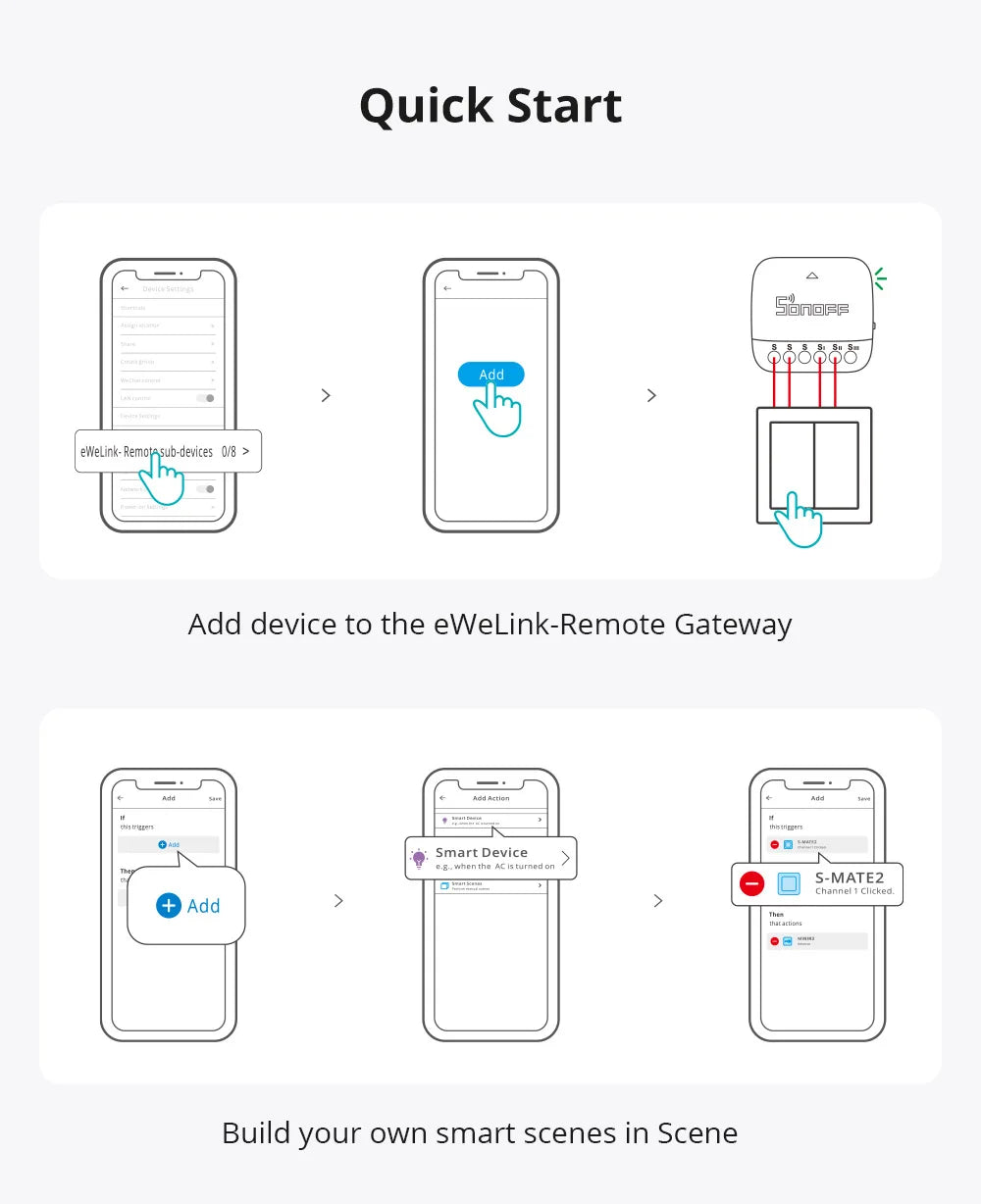 SONOFF-S-MATE2 Extreme Switch Mate, EWeLink, Controle Remoto, Suporte Rocker, Push Button Switch, Alexa, SmartThings, IFTTT, Smart Home