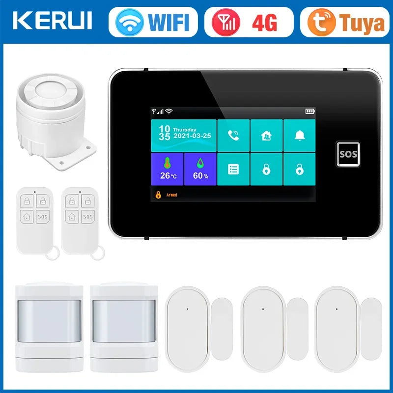 Central de Alarme KERUI G64B 4G WiFi Tela Touch 4.3" com Tuya Smart 100 Zonas Temperatura Umidade - KERUI