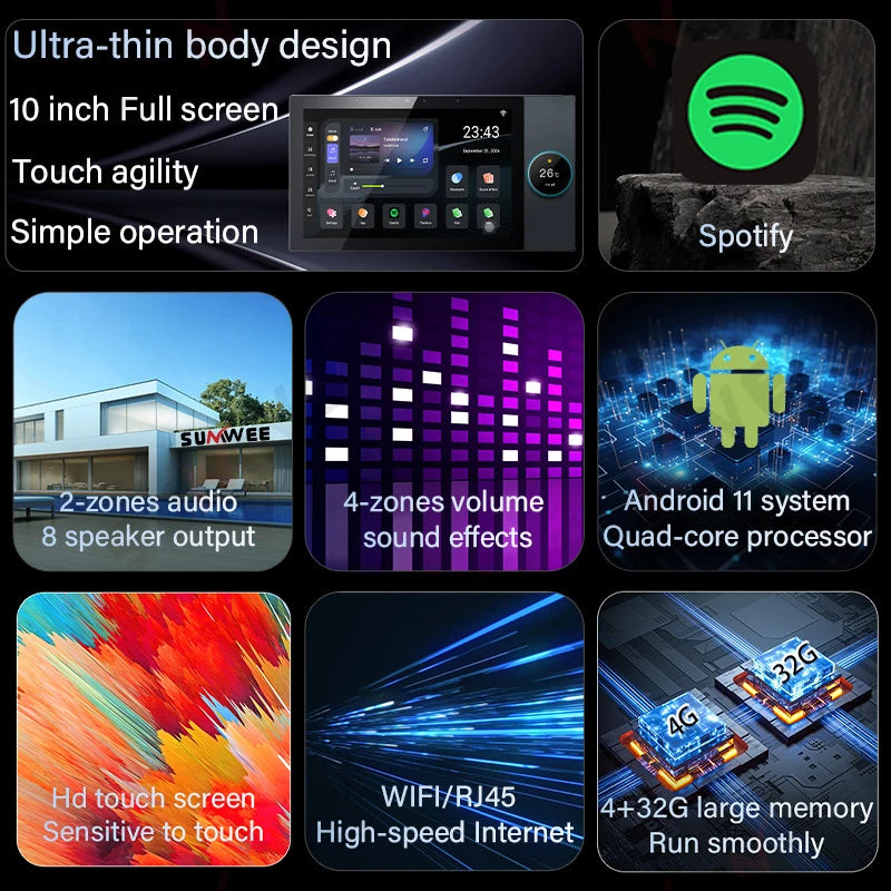 Tuya teatro inteligente música de fundo 4 + 32g android 11 sistema embutido zigbee gateway bluetooth wifi áudio na parede amplificador de potência