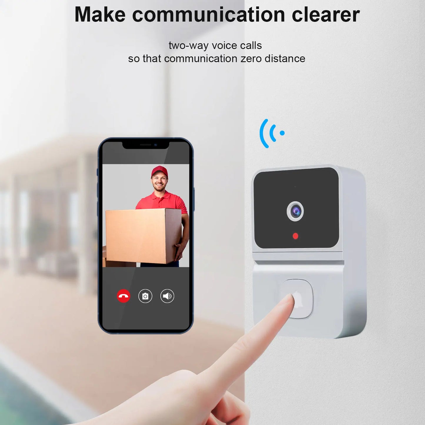 Campainha de vídeo inteligente wi-fi, câmera de vídeo, visão noturna, detecção de movimento ai, ip66, à prova d'água, compartilhamento multiusuário para ambientes internos