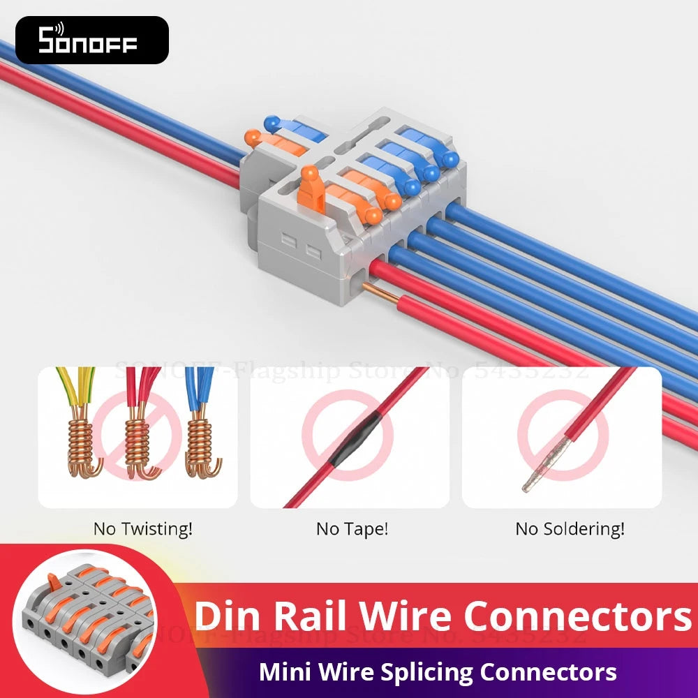 SONOFF-Universal Compact Din Rail Fio Conector, blocos de terminais, Push Quick, Mini Condutor, Splicing Connector