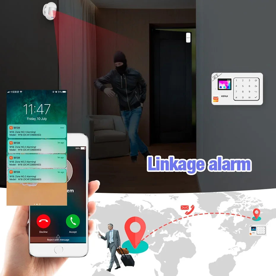 Sistema de Alarme Inteligente WiFi/4G com Sensor PIR Teclado e Alexa - Kerui W184 Tuya