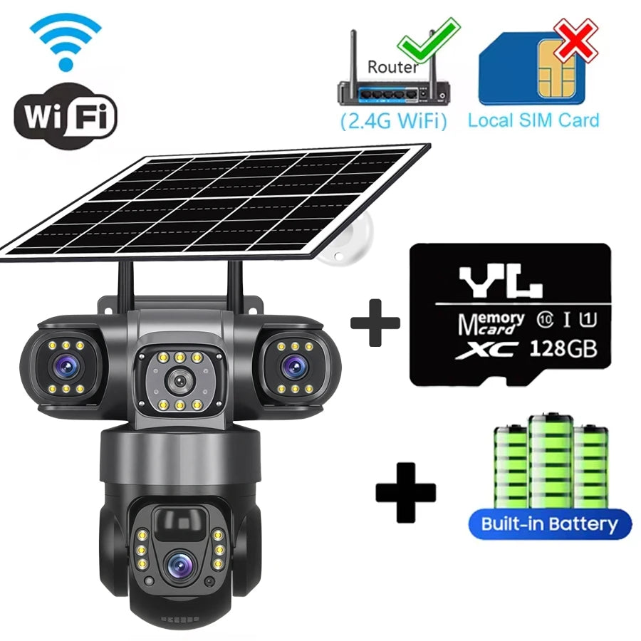 V380PRO 3 Lente WiFi Câmera Solar 15MP 360 Ao Ar Livre À Prova D 'Água CCTV Visão Noturna Câmera de Áudio Bidirecional Rastreamento Móvel 4G Câmera IP