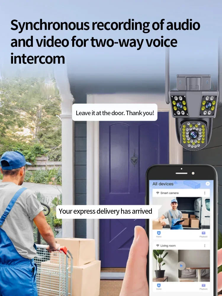 Câmera WiFi 12MP 6K Três Lentes Zoom 10x Rastreamento IA Visão Noturna Colorida CHAMOUS