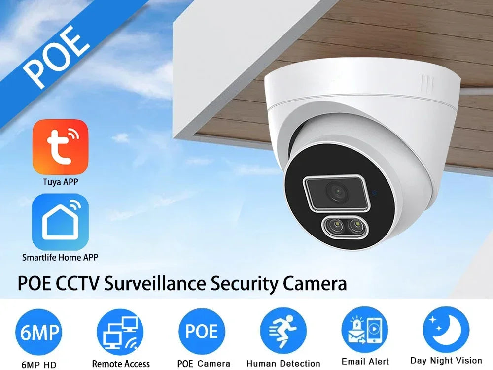 6mp tuya smartlife câmera de vigilância em casa ip poe áudio bidirecional dome cor visão noturna ai detectar cctv segurança de vídeo para nvr