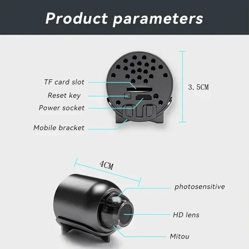 Mini Câmera WiFi 1080P – À Prova D'água, Visão Noturna, Detecção de Movimento, Interna e Externa