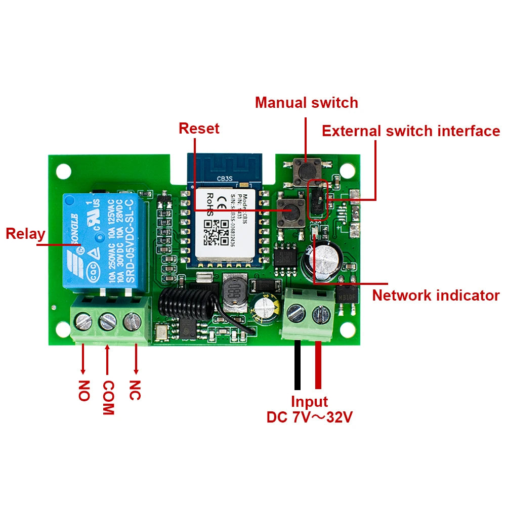 Tuya wifi inteligente portão de garagem interruptor do motor acesso porta elétrica dc 12v 24v 32v ac 220v 1/2ch módulo relé pulso rf433 remoto alexa