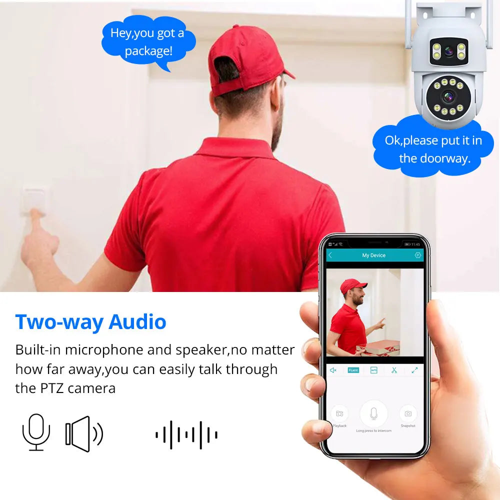 Câmera PTZ MvpSecam 8MP Lente Dupla – WiFi Pan 360°, Visão Noturna Colorida 40m e Detecção Humana por IA