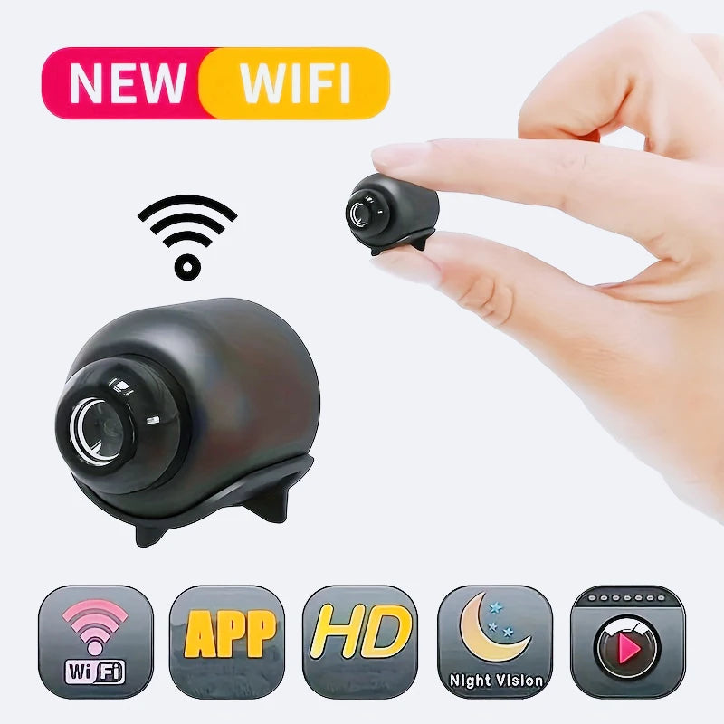 Mini Câmera WiFi 1080P – Portátil, USB, Visão Noturna, Detecção de Movimento e Alarme Remoto
