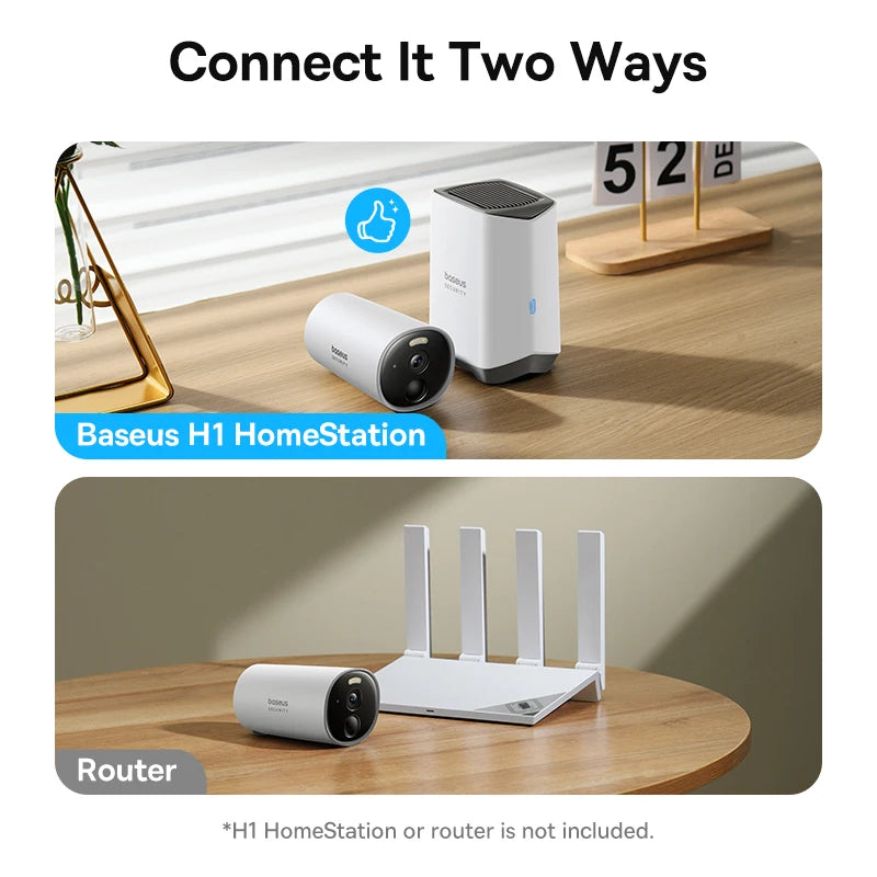 Câmera de Segurança Baseus B1 2K WiFi Sem Fio com Bateria 7800mAh, Gravação 24/7 e Armazenamento Interno 8GB