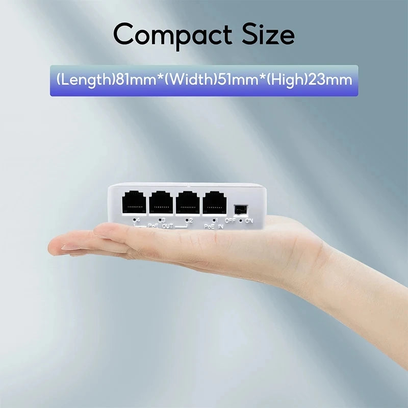 Extensor PoE TelDaykemei 4 Portas Repetidor - Transmissão IP Câmera NVR Switch Compacto 82x52x23mm CE FCC