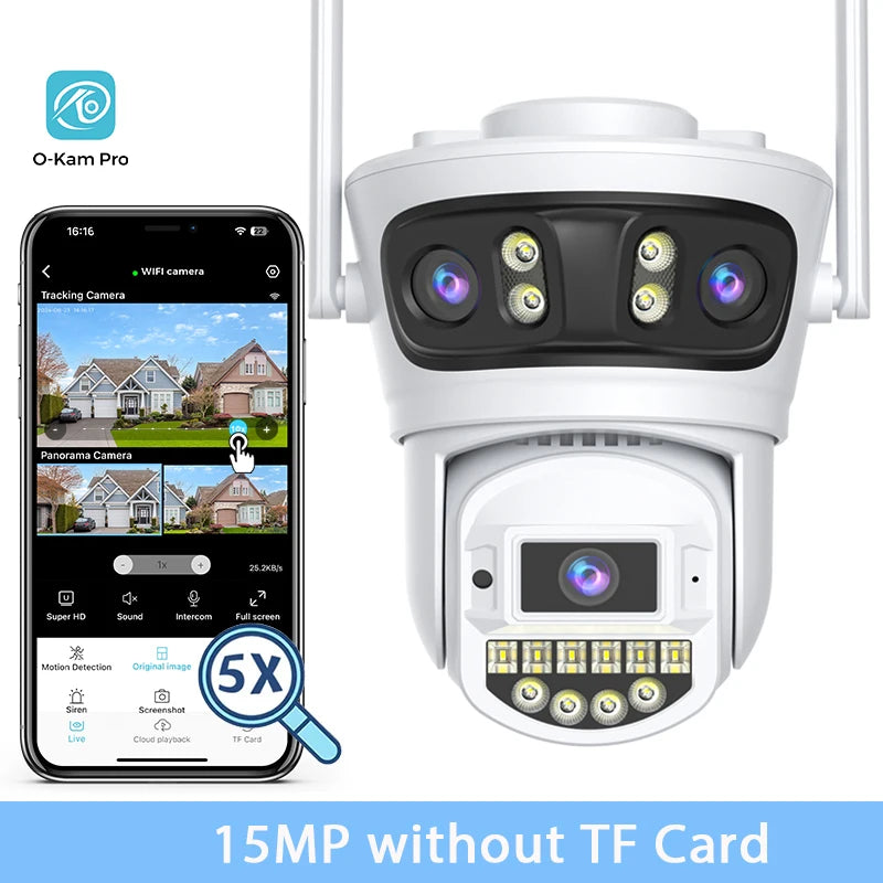 BESDER 15MP Wifi Câmera IP PTZ 10MP Três Tela 180 °   Proteção de segurança CCTV de 8MP com rastreamento automático externo grande angular O-Kam Pro