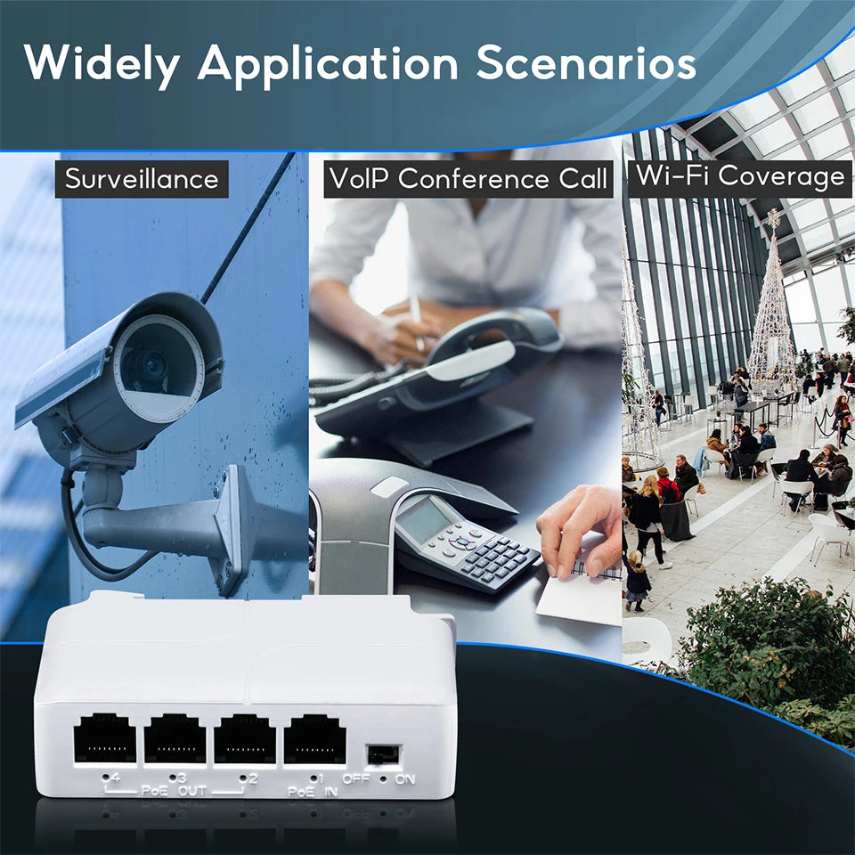 Extensor PoE TelDaykemei 4 Portas Repetidor - Transmissão IP Câmera NVR Switch Compacto 82x52x23mm CE FCC