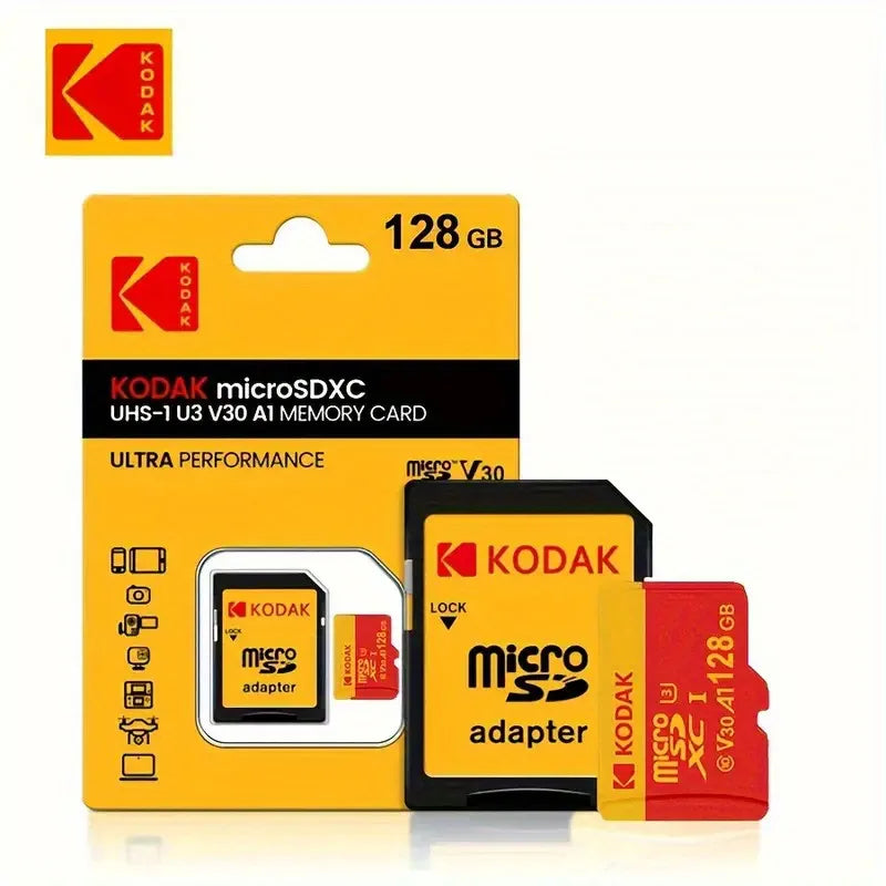 Cartão Micro SD Kodak Alta Velocidade U3 Classe 10 - Até 100MB/s V30 A1 com Adaptador 32GB 64GB 128GB