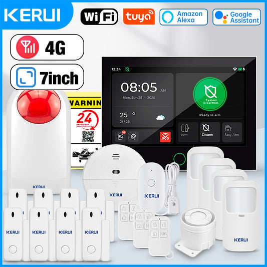 Sistema de Alarme Inteligente WiFi/4G GSM com Tela Touch IPS 7" Sensor Movimento Sirene - Kerui G70