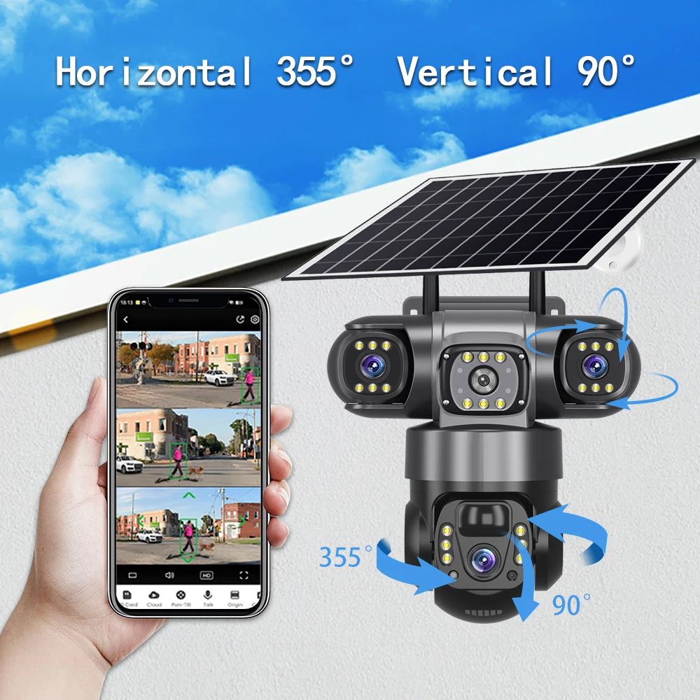 V380PRO 3 Lente WiFi Câmera Solar 15MP 360 Ao Ar Livre À Prova D 'Água CCTV Visão Noturna Câmera de Áudio Bidirecional Rastreamento Móvel 4G Câmera IP
