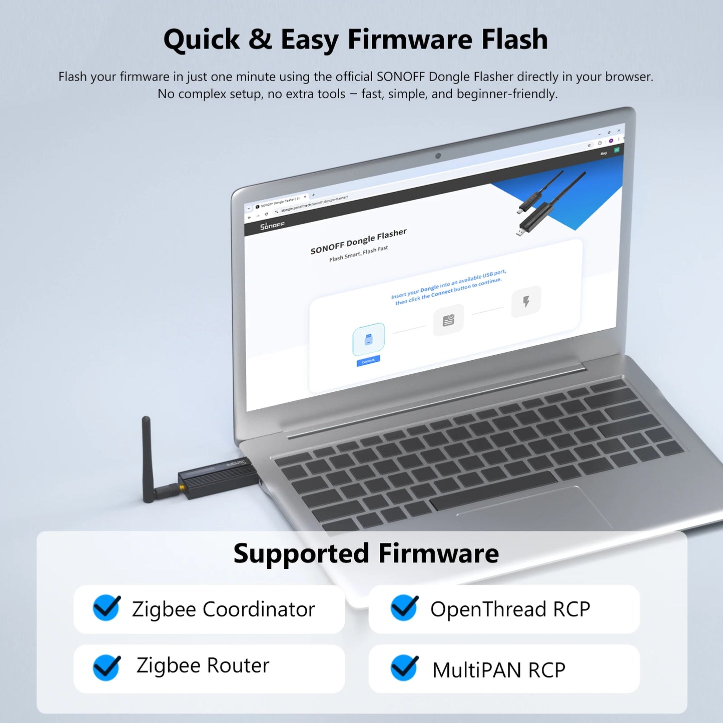 SONOFF ZBDongle-E - Gateway USB Zigbee 3.0 com Antena - ZHA Zigbee2MQTT - Roteador Sem Fio
