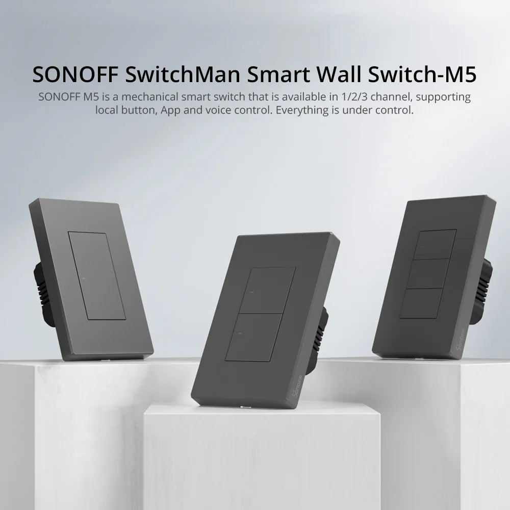 SONOFF-M5 Interruptor de Parede Inteligente com Controle Remoto, Tipo 120, Botão, 1 Gang, 2 Gang, 3 Gang, Painel de Parede, APP, Suporte Controle Remoto, R5