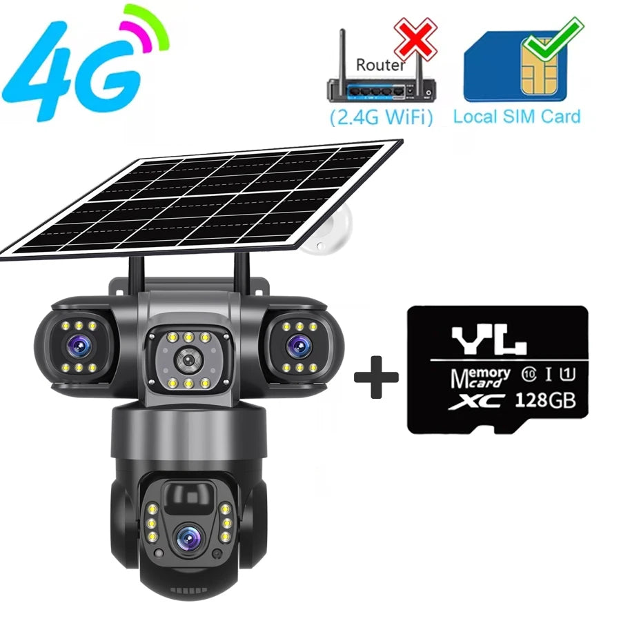 V380PRO 3 Lente WiFi Câmera Solar 15MP 360 Ao Ar Livre À Prova D 'Água CCTV Visão Noturna Câmera de Áudio Bidirecional Rastreamento Móvel 4G Câmera IP