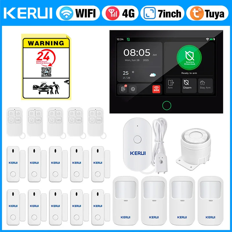 Sistema de Alarme Inteligente WiFi/4G GSM com Tela Touch IPS 7" Sensor Movimento Sirene - Kerui G70