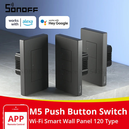 SONOFF-M5 Interruptor de Parede Inteligente com Controle Remoto, Tipo 120, Botão, 1 Gang, 2 Gang, 3 Gang, Painel de Parede, APP, Suporte Controle Remoto, R5