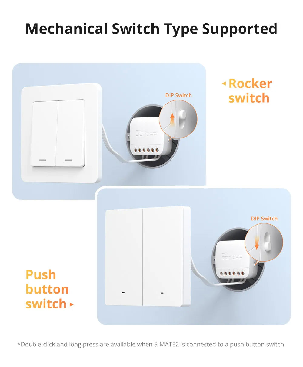 SONOFF-S-MATE2 Extreme Switch Mate, EWeLink, Controle Remoto, Suporte Rocker, Push Button Switch, Alexa, SmartThings, IFTTT, Smart Home