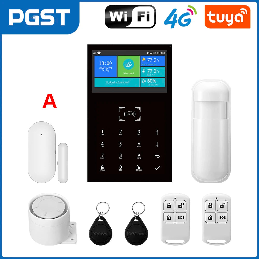 Sistema de Alarme PGST PG107 4G WiFi Tuya 99 Zonas com Teclado Touch Alexa Google Home