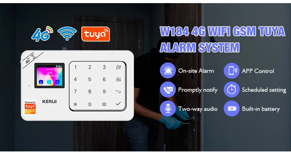 Sistema de Alarme Inteligente WiFi/4G com Sensor PIR Teclado e Alexa - Kerui W184 Tuya