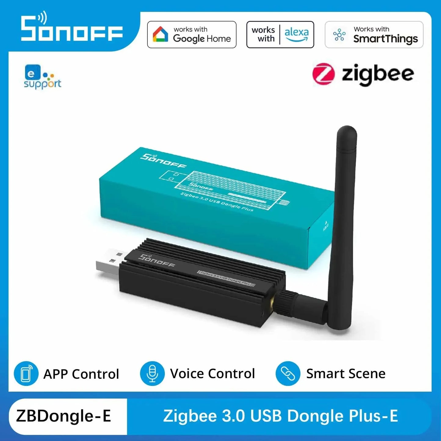 SONOFF ZBDongle-E - Gateway USB Zigbee 3.0 - Chipset EFR32MG21 - ZHA Zigbee2MQTT - Controle de Voz