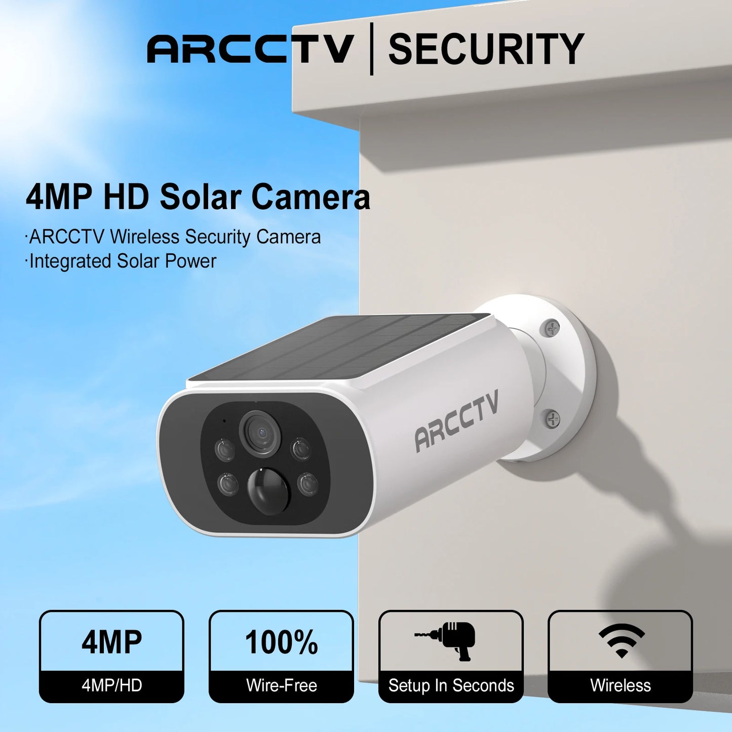 Câmera Solar ARCCTV 2K/4MP WiFi Externa com Bateria Integrada e Detecção Humana