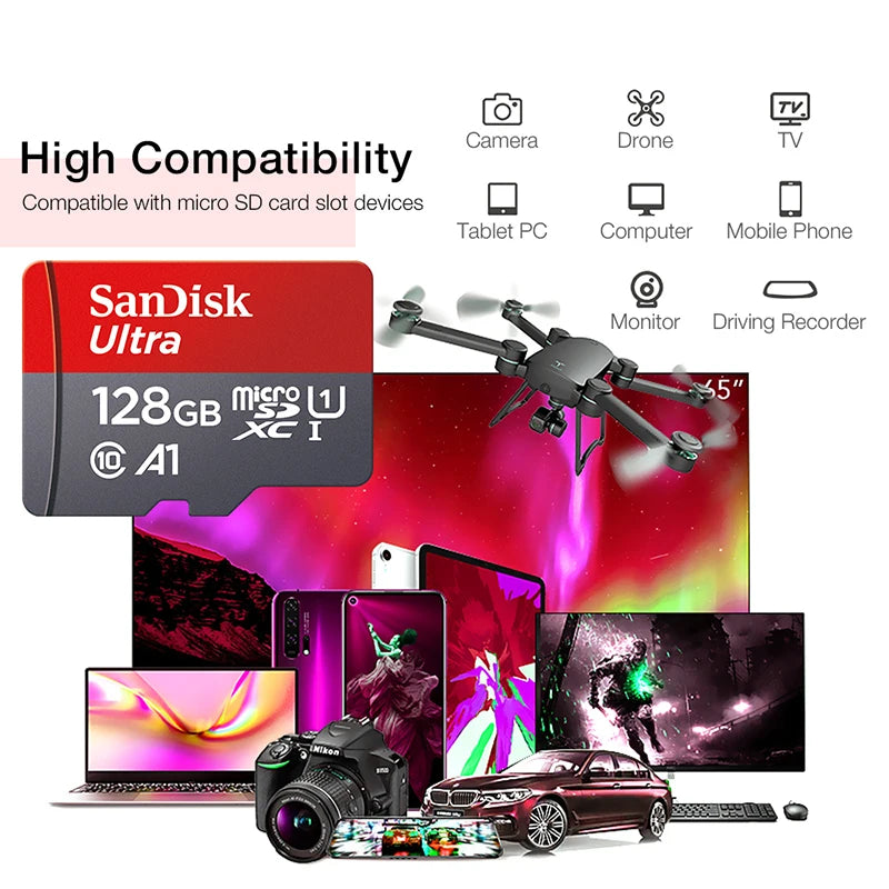 Cartão de Memória SanDisk Ultra MicroSD 32GB 64GB 128GB 256GB 512GB Classe 10 UHS-I A1 V10