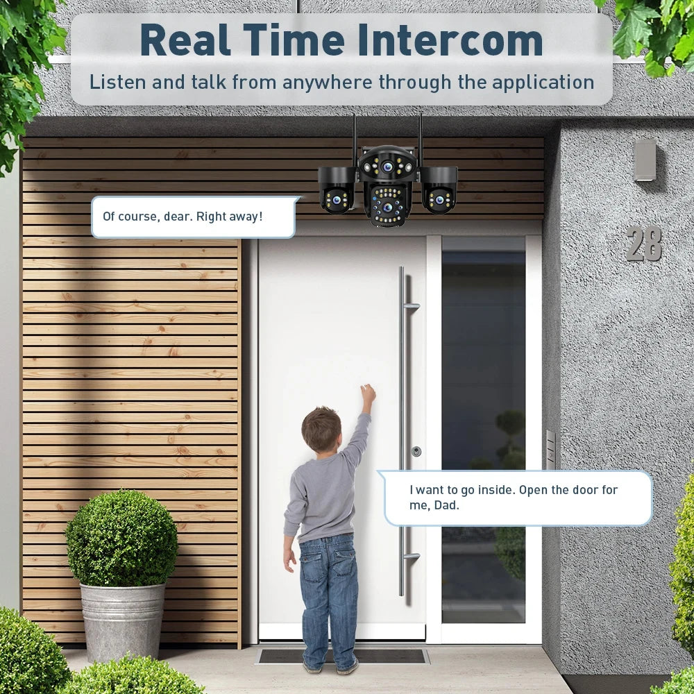 Câmera wi-fi de 4 lentes, 20mp, segurança doméstica externa, 4 telas, zoom 12x, rastreamento automático, cor, visão noturna, cctv, vigilância sem fio