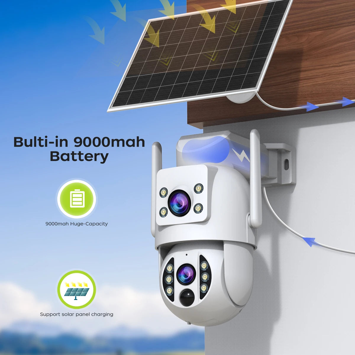 Câmera Solar 4K JOOAN - Sem Fio com Lente Dupla, Bateria Recarregável e IA