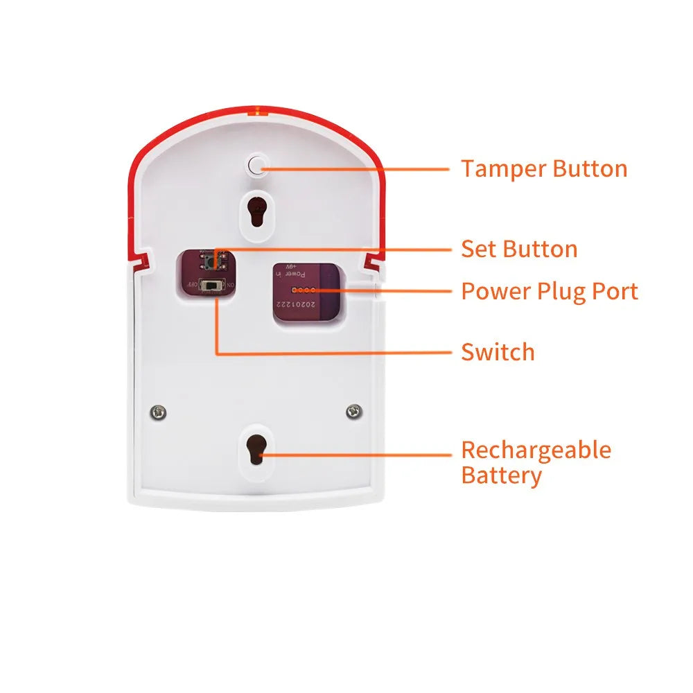 Sirene de Alarme Staniot 433MHz - 120dB com Luz Estroboscópica para Uso Externo