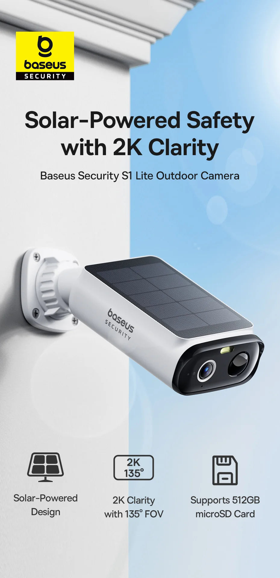 Câmera Baseus S1 Lite 2K 4MP Solar Dupla Lente 135° POE IP67 WiFi