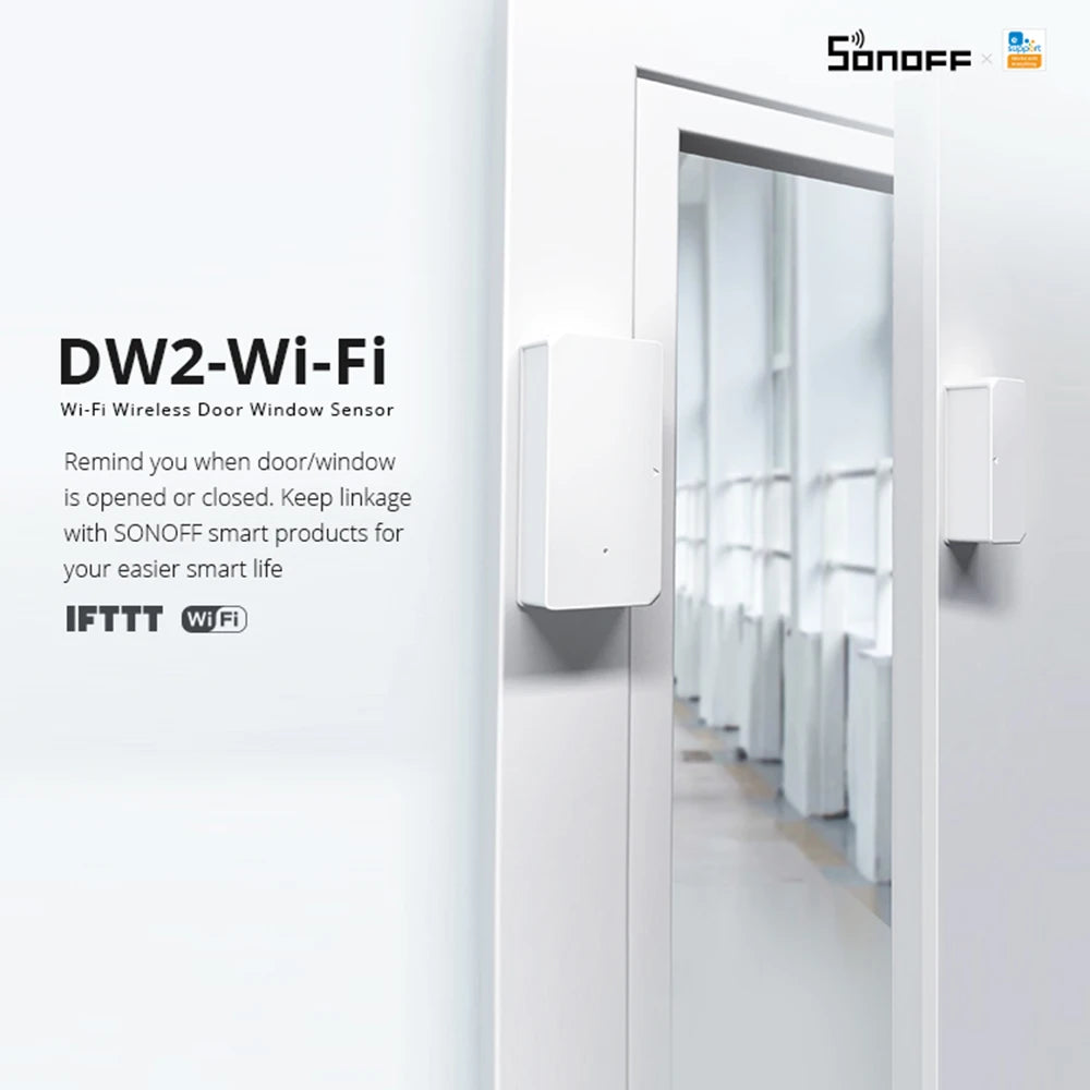 Sonoff dw2 wifi sem fio porta/janela sensor módulo de automação residencial inteligente sem necessidade de gateway sincronização de status fácil instalação sensor