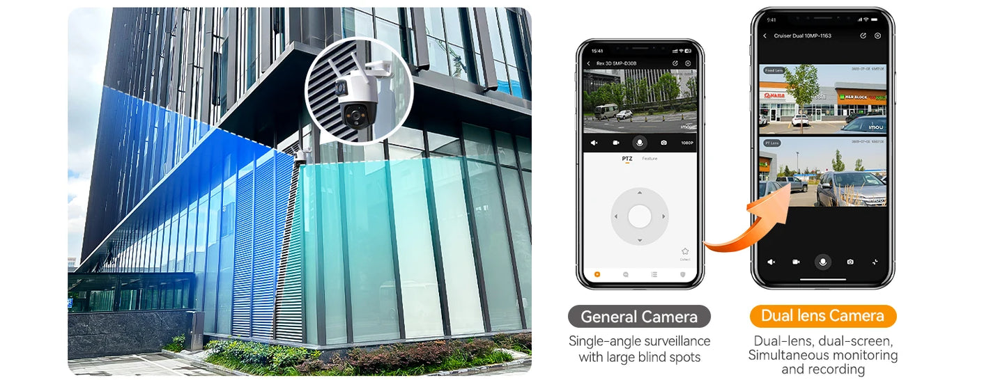 Câmera IMOU Cruiser Dual 2 10MP PTZ WiFi com Lente Dupla, Luz de Alerta Vermelha e Azul, Detecção de Veículos e Pessoas