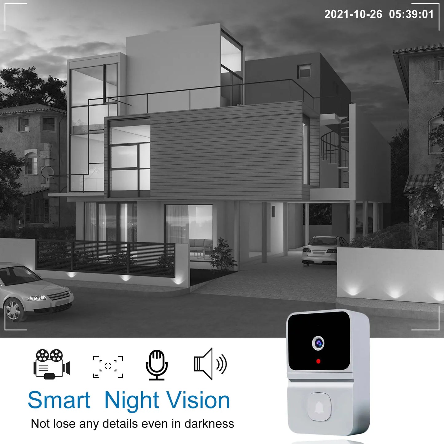 Campainha de vídeo inteligente wi-fi, câmera de vídeo, visão noturna, detecção de movimento ai, ip66, à prova d'água, compartilhamento multiusuário para ambientes internos