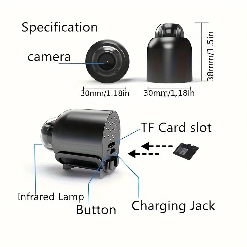 Mini Câmera WiFi 1080P – Portátil, USB, Visão Noturna, Detecção de Movimento e Alarme Remoto