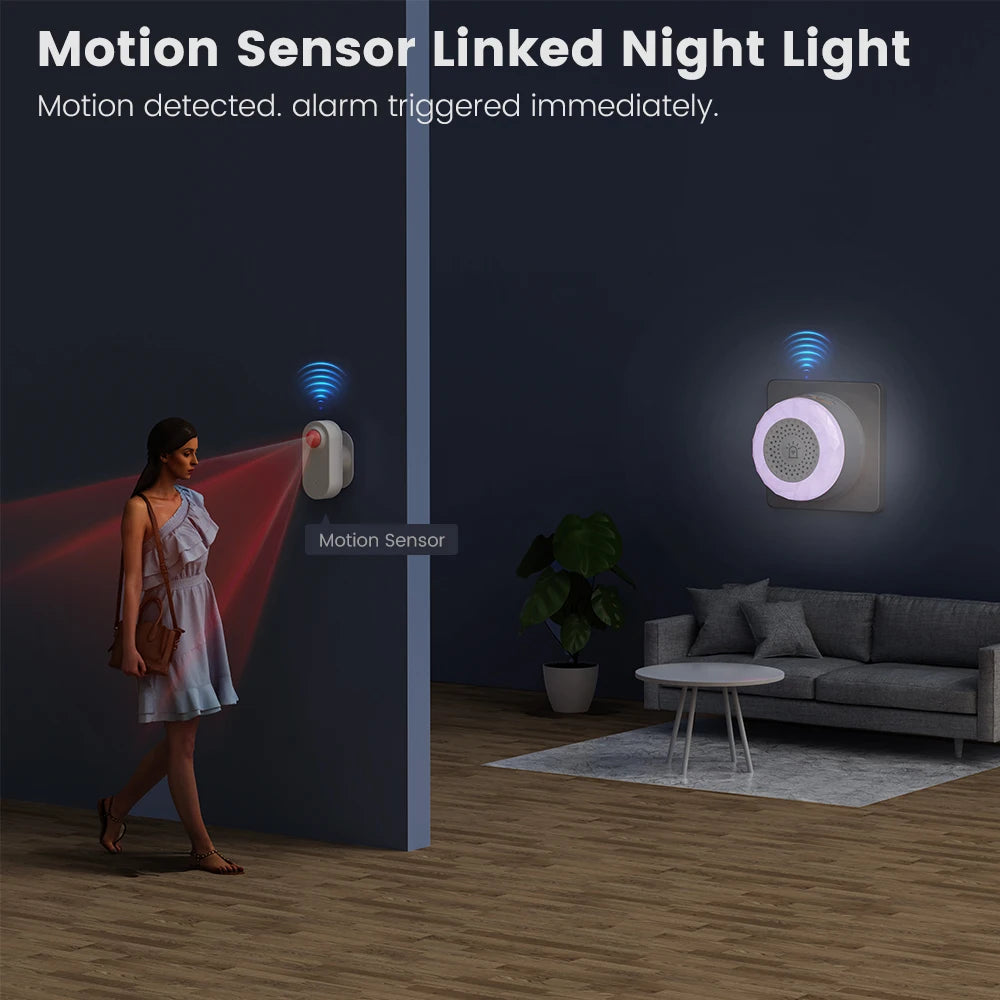 Sensor de Alarme de Som e Luz SMATRUL Tuya WiFi com Plugue EU, US, UK para Controle pelo App Smart Life, Sensor de Porta/Janela, Câmera, Solo