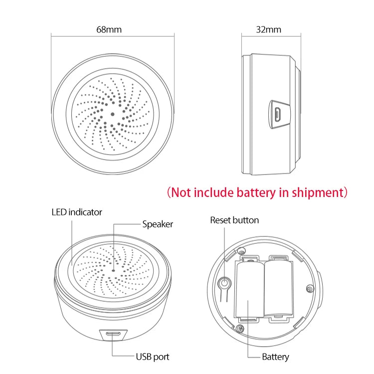 ONENUO Tuya Zigbee Alarme de sirene inteligente para segurança doméstica com alertas estroboscópicas Suporte para cabo USB de alimentação e bateria embutida