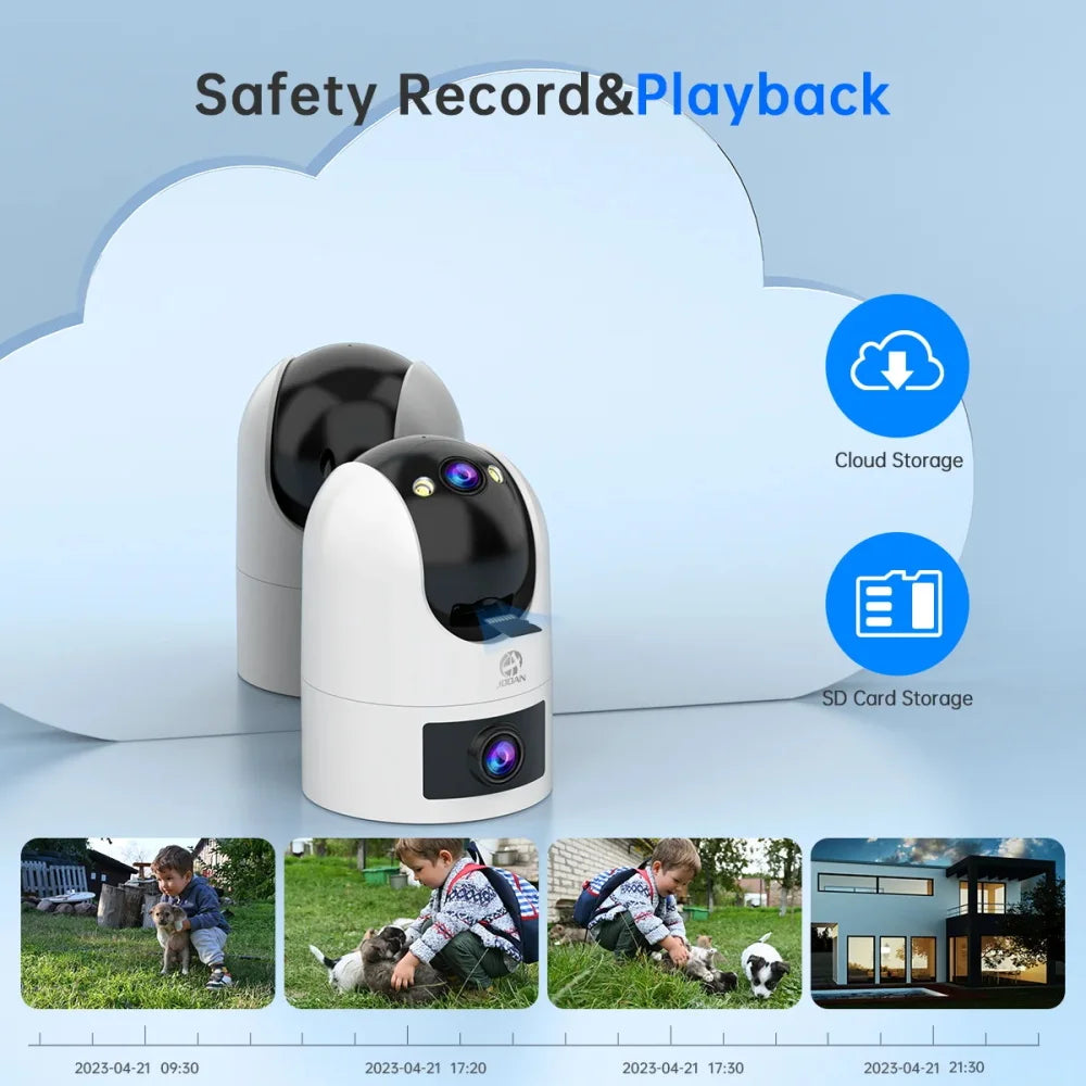 Câmera IP Jooan 3K HD para Exterior, Câmera PTZ com Lente Dupla, Rastreamento Automático por IA, Câmera de Vigilância Residencial com Áudio e Vídeo