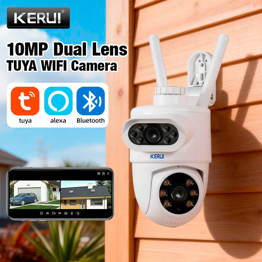 Câmera IP WiFi KERUI P169 5K 10MP Lente Dupla PTZ 360° Tuya Smart Rastreamento Automático Visão Noturna Colorida IP66 - KERUI