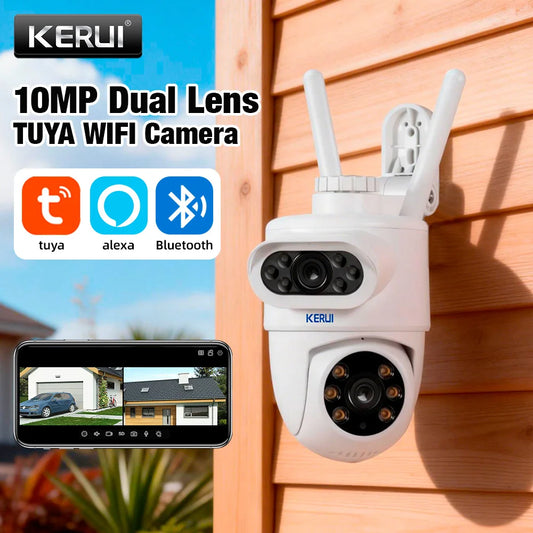 Câmera IP WiFi KERUI P169 5K 10MP Lente Dupla PTZ 360° Tuya Smart Rastreamento Automático Visão Noturna Colorida IP66 - KERUI