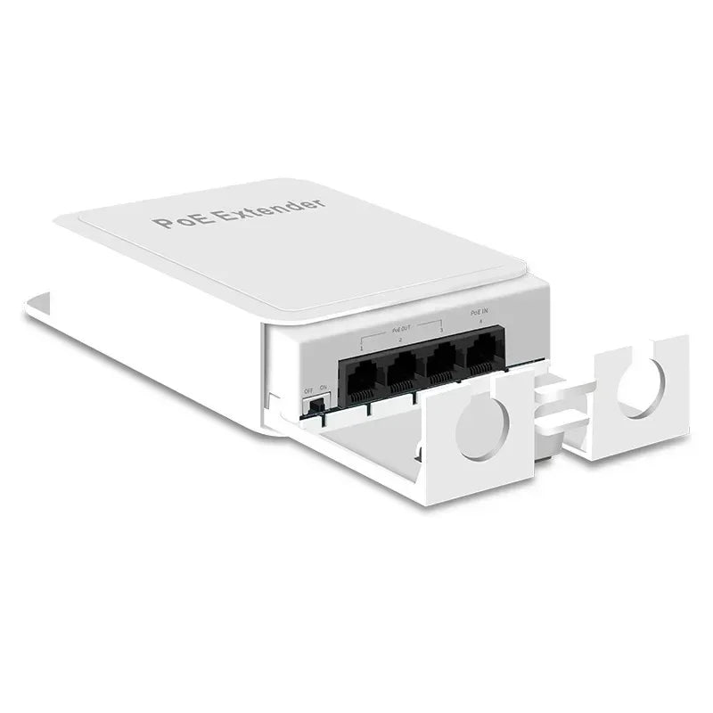 Extensor PoE 4 Portas Gigabit Repetidor IP55 - 100/1000Mbps VLAN 44-57V Externo Câmera Wireless AP